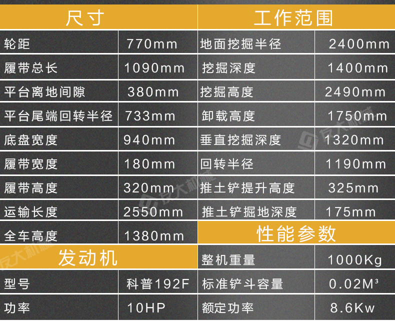 11型小型挖掘机参数